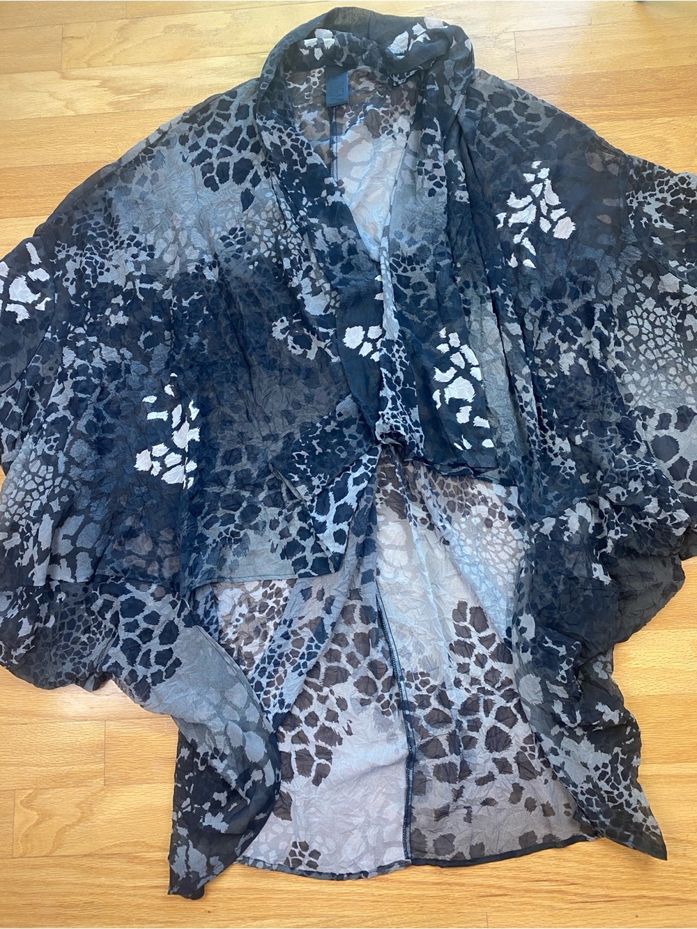 Kedem Sasson Chic Black and Gray Animal Print Poncho, sheer, one size
